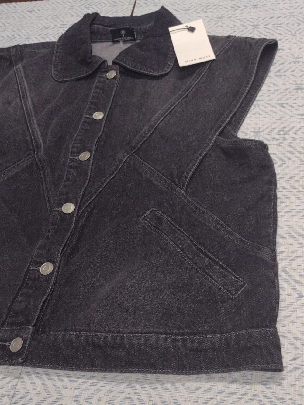 NEW Washed Black Denim Button-Front Sleeveless Vest